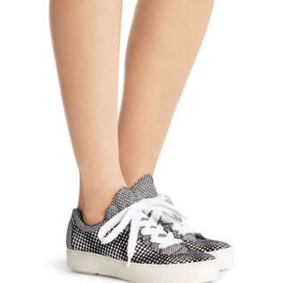 Stuart Weitzman Leather Gaming Sneakers - Black/White - 7.5 M - Picture 1 of 14